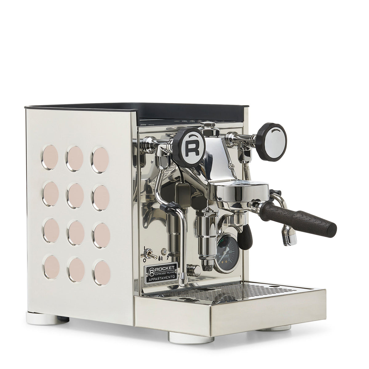 Rocket Espresso Appartamento TCA Heat-Exchange Espresso Machine in Stainless Steel with Black Stripe