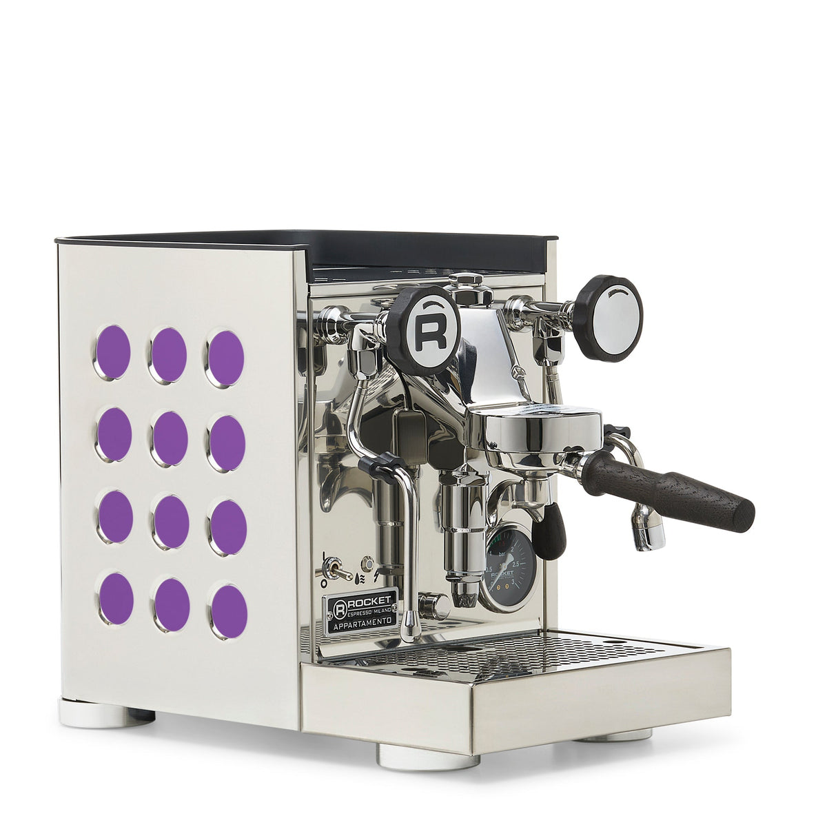 Rocket Espresso Appartamento TCA Heat-Exchange Espresso Machine in Stainless Steel with White Stripe