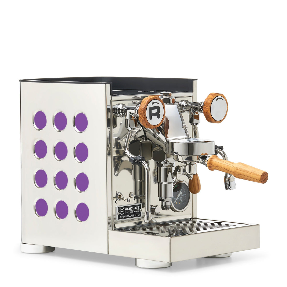 Rocket Espresso Appartamento TCA Heat-Exchange Espresso Machine in Stainless Steel with White Stripe
