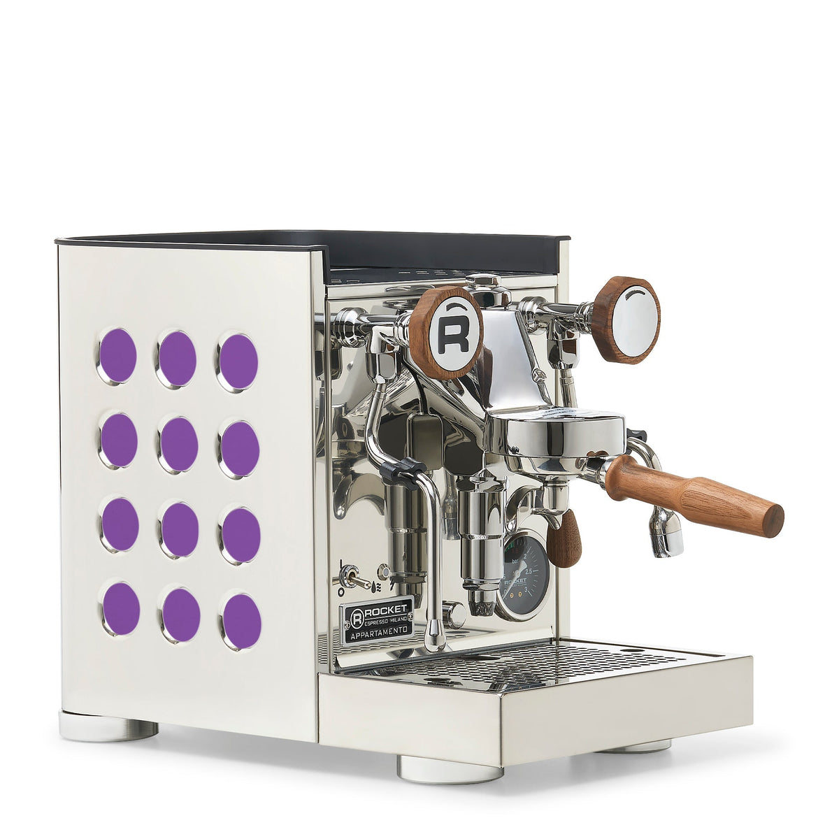 Rocket Espresso Appartamento TCA Heat-Exchange Espresso Machine in Stainless Steel with White Stripe