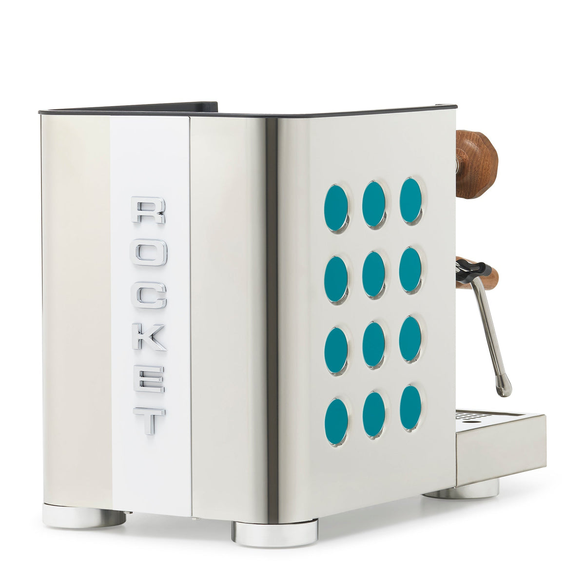 Rocket Espresso Appartamento TCA Heat-Exchange Espresso Machine in Stainless Steel with White Stripe