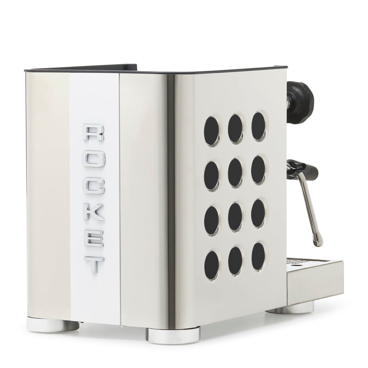 Rocket Espresso Appartamento TCA Heat-Exchange Espresso Machine in Stainless Steel with White Stripe