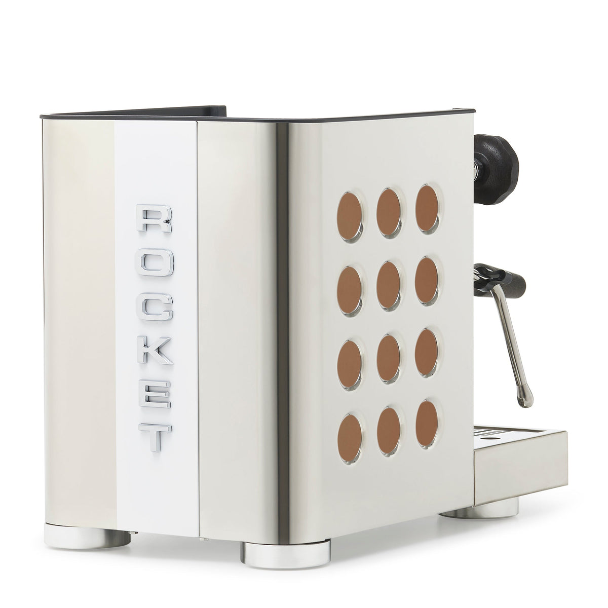 Rocket Espresso Appartamento TCA Heat-Exchange Espresso Machine in Stainless Steel with White Stripe