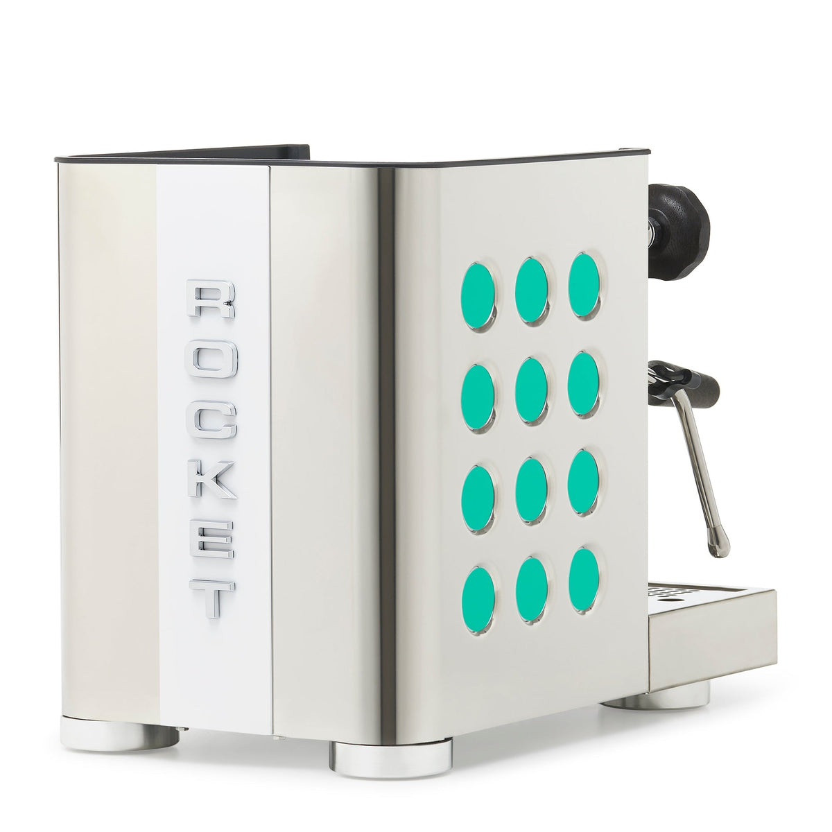 Rocket Espresso Appartamento TCA Heat-Exchange Espresso Machine in Stainless Steel with White Stripe