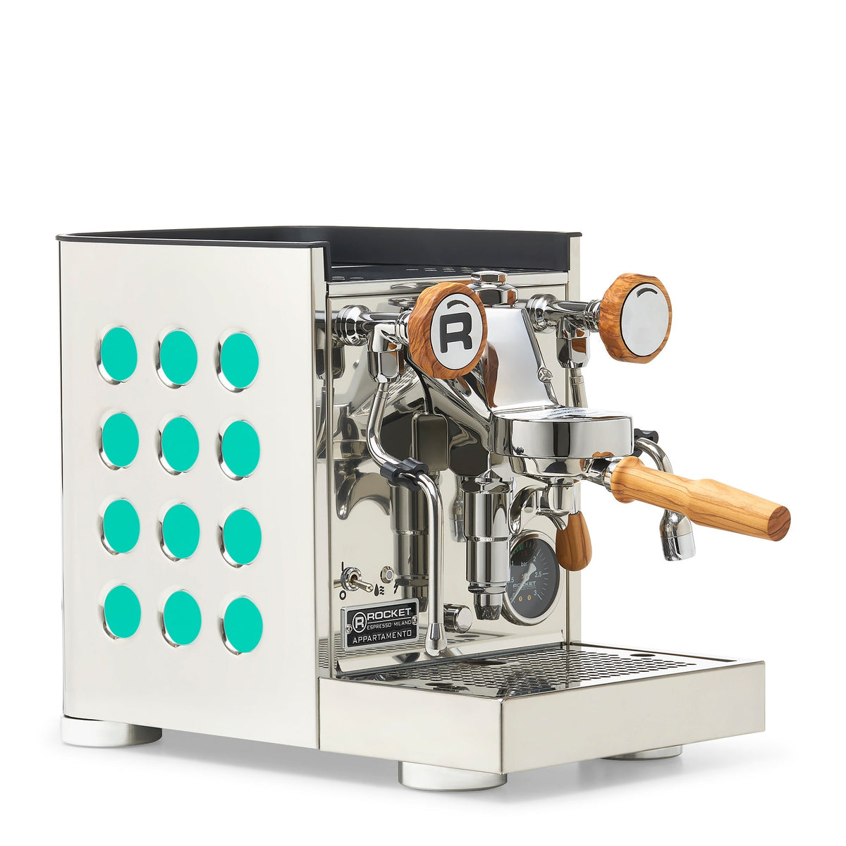 Rocket Espresso Appartamento TCA Heat-Exchange Espresso Machine in Stainless Steel with White Stripe