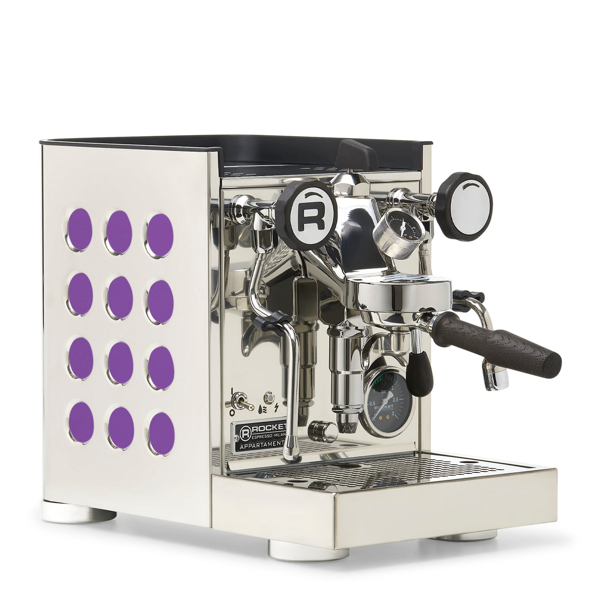 Rocket Espresso Appartamento TCA Heat-Exchange Espresso Machine in Stainless Steel with White Stripe