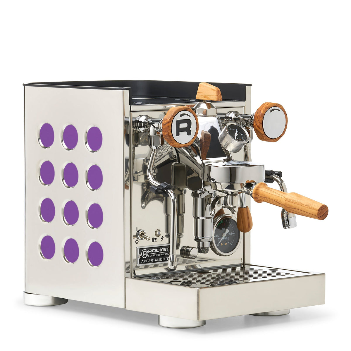 Rocket Espresso Appartamento TCA Heat-Exchange Espresso Machine in Stainless Steel with White Stripe