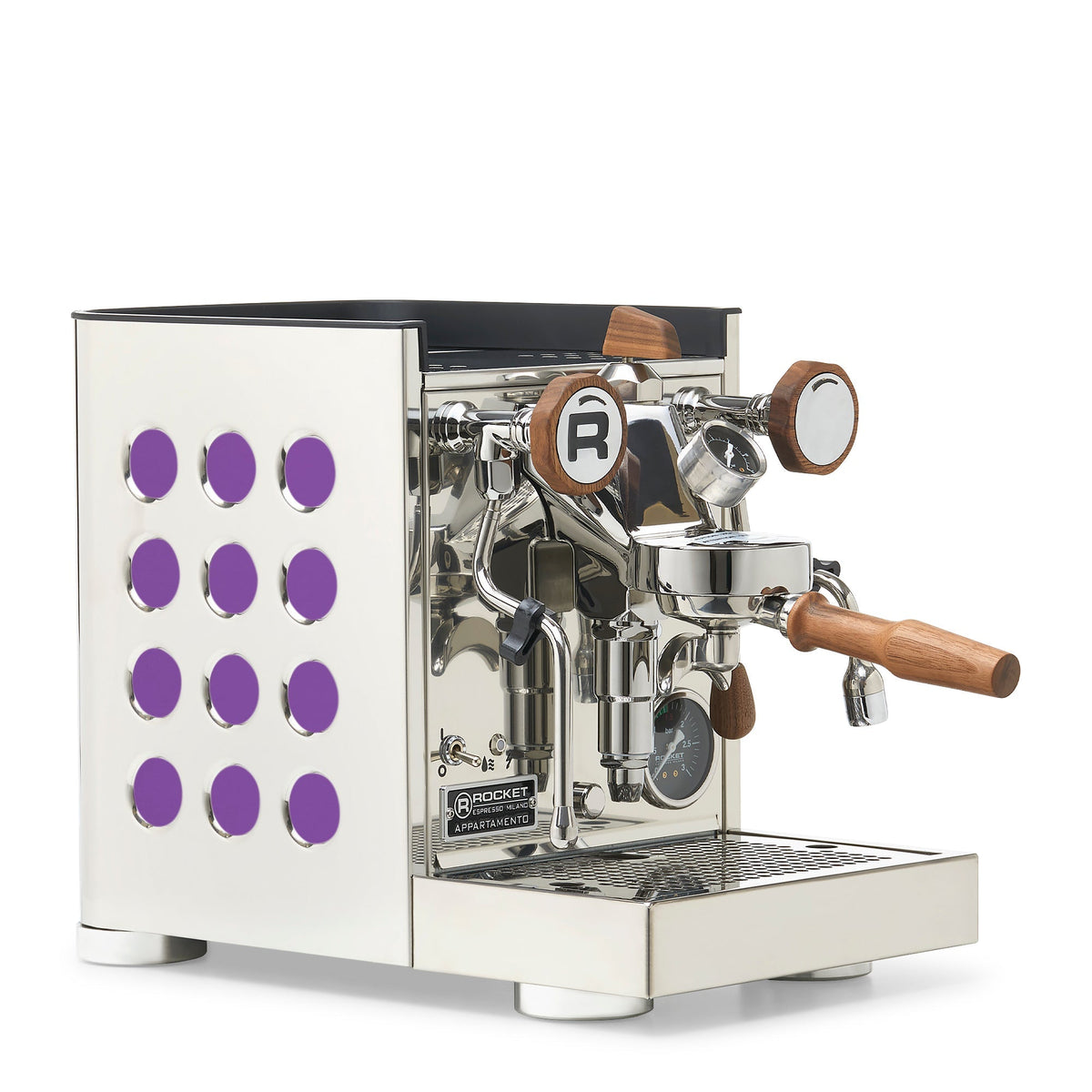 Rocket Espresso Appartamento TCA Heat-Exchange Espresso Machine in Stainless Steel with White Stripe
