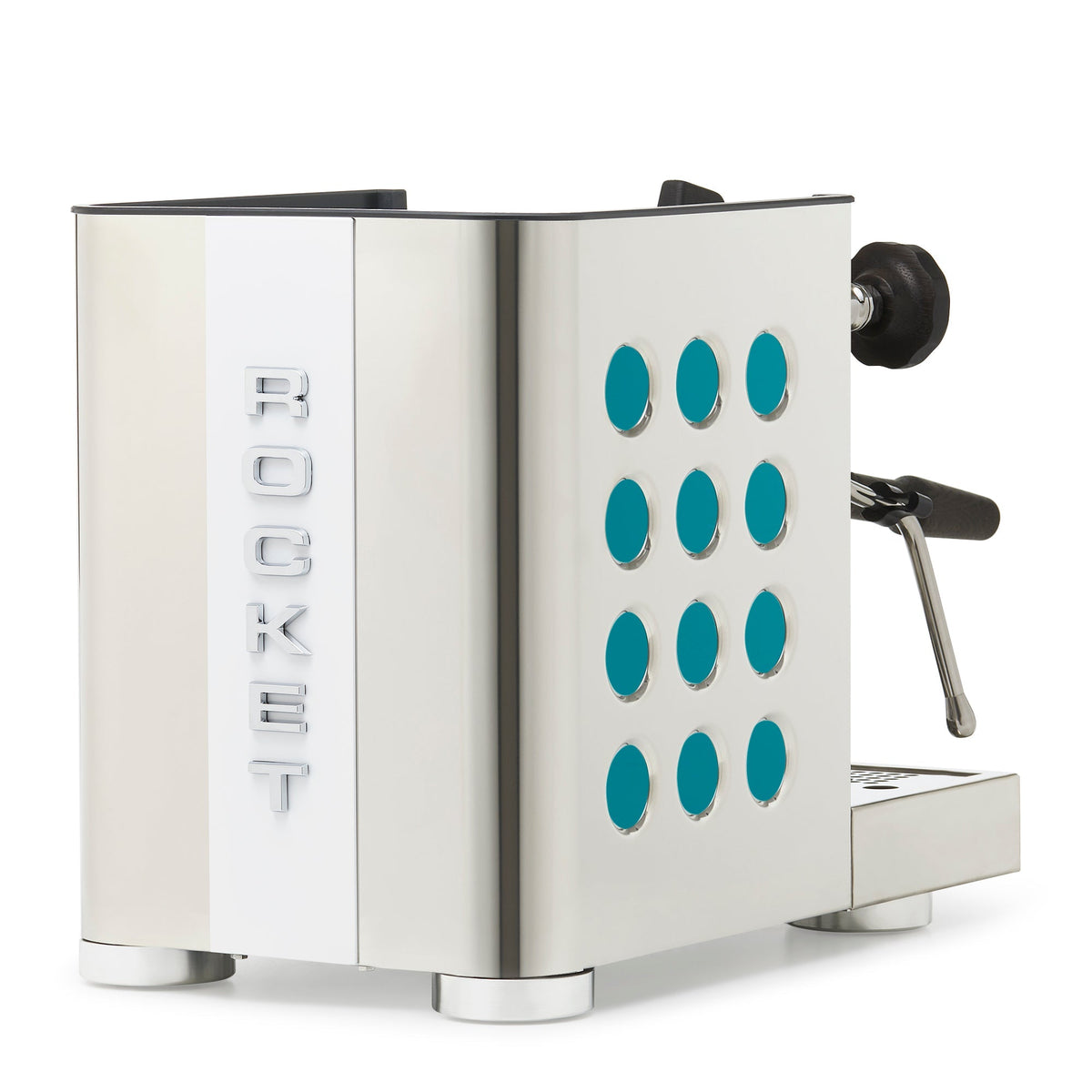 Rocket Espresso Appartamento TCA Heat-Exchange Espresso Machine in Stainless Steel with White Stripe