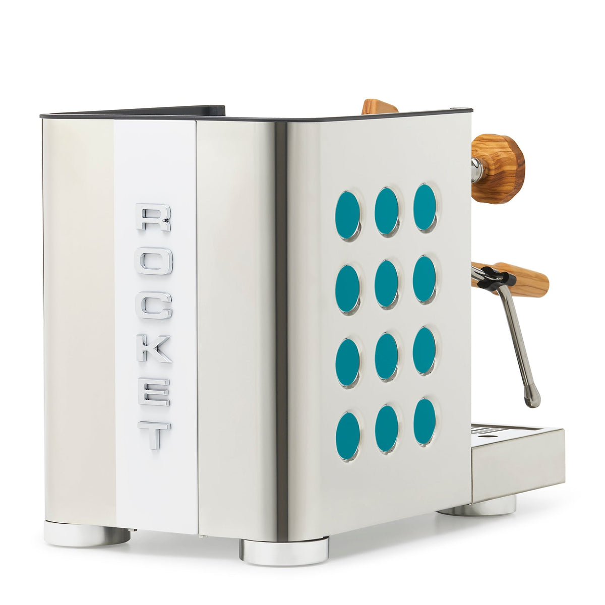Rocket Espresso Appartamento TCA Heat-Exchange Espresso Machine in Stainless Steel with White Stripe