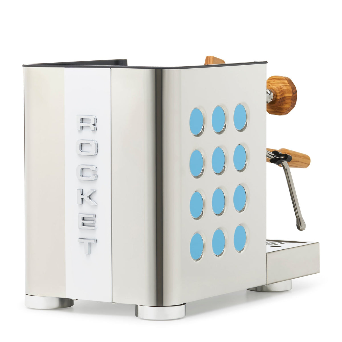 Rocket Espresso Appartamento TCA Heat-Exchange Espresso Machine in Stainless Steel with White Stripe