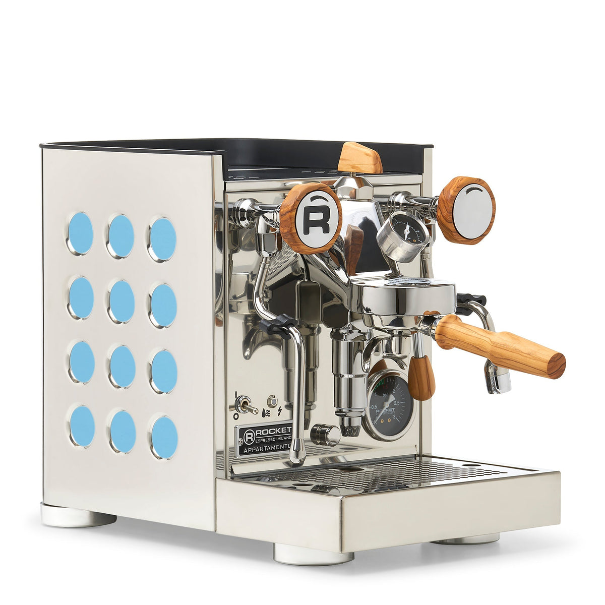 Rocket Espresso Appartamento TCA Heat-Exchange Espresso Machine in Stainless Steel with White Stripe
