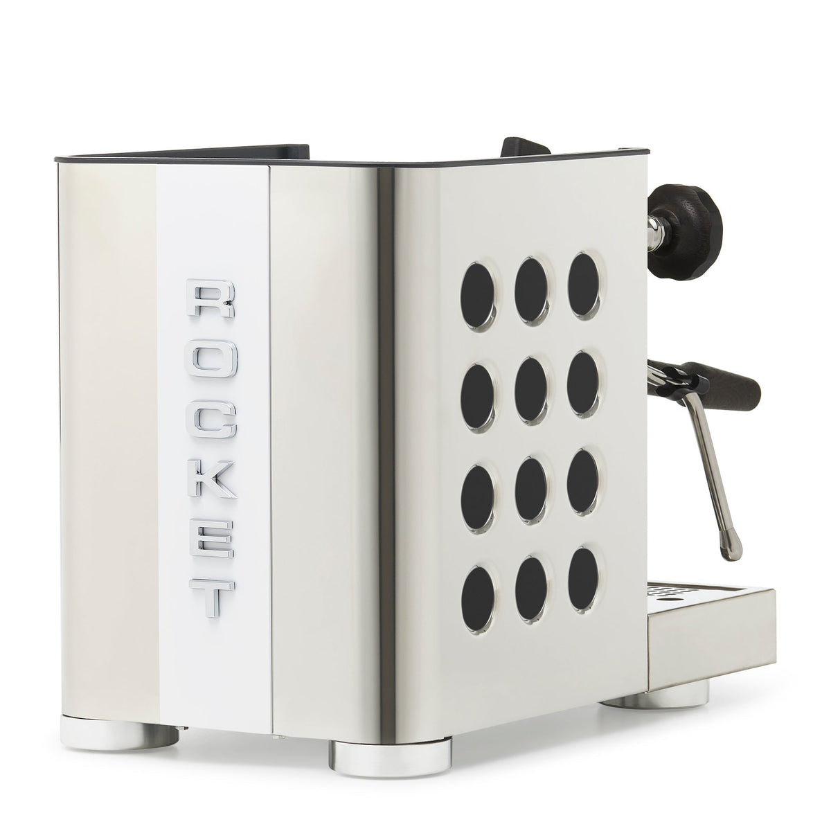 Rocket Espresso Appartamento TCA Heat-Exchange Espresso Machine in Stainless Steel with White Stripe
