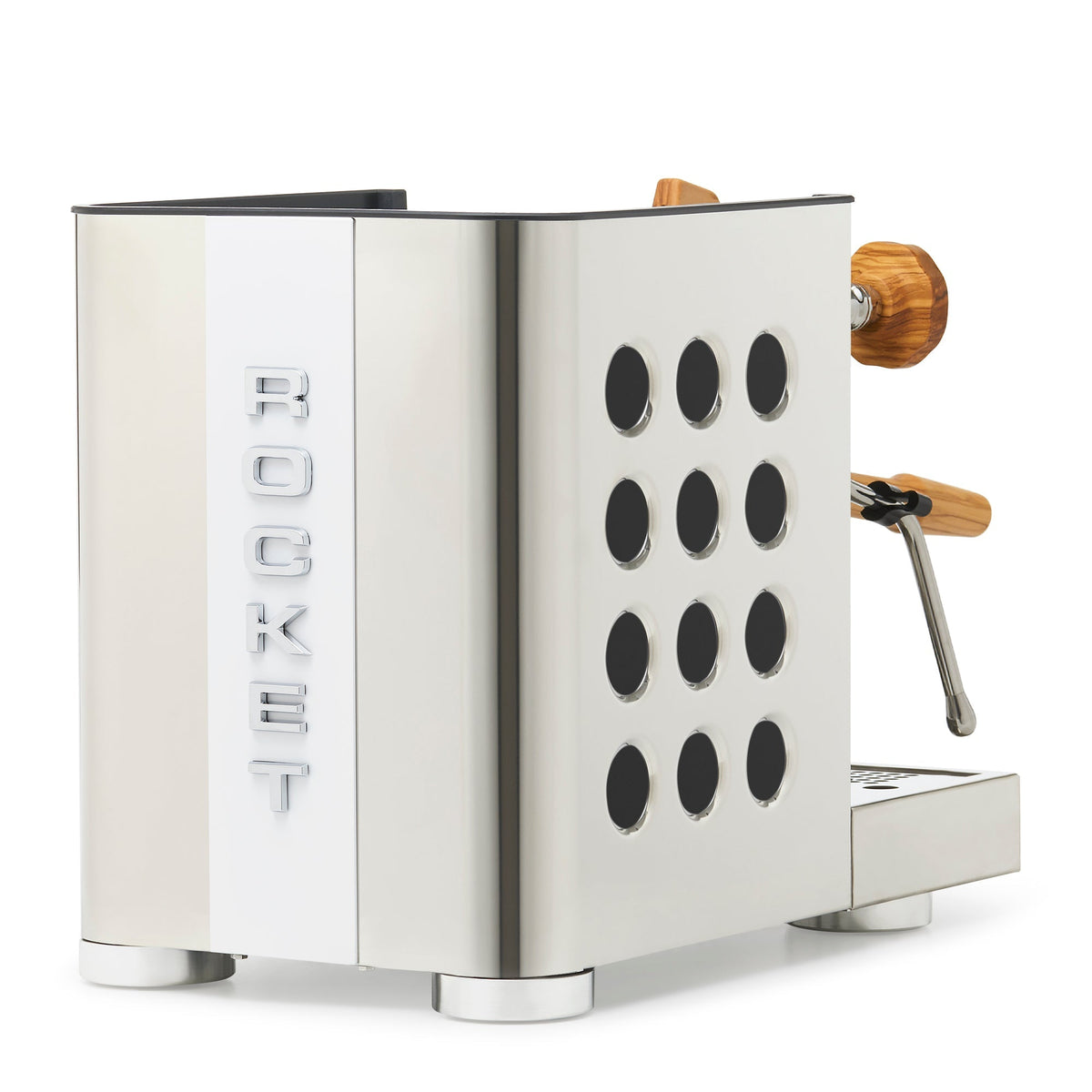 Rocket Espresso Appartamento TCA Heat-Exchange Espresso Machine in Stainless Steel with White Stripe