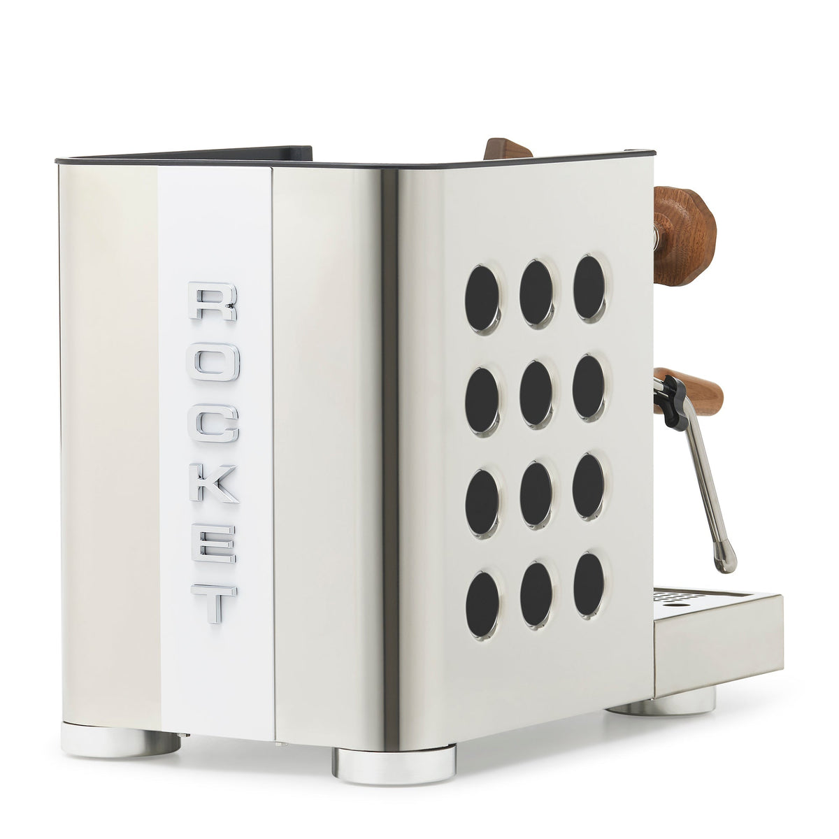 Rocket Espresso Appartamento TCA Heat-Exchange Espresso Machine in Stainless Steel with White Stripe