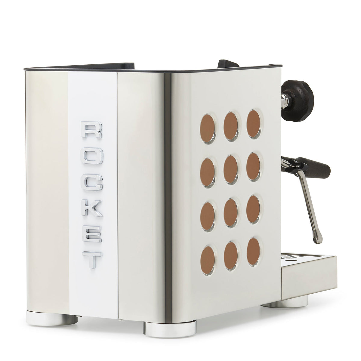 Rocket Espresso Appartamento TCA Heat-Exchange Espresso Machine in Stainless Steel with White Stripe