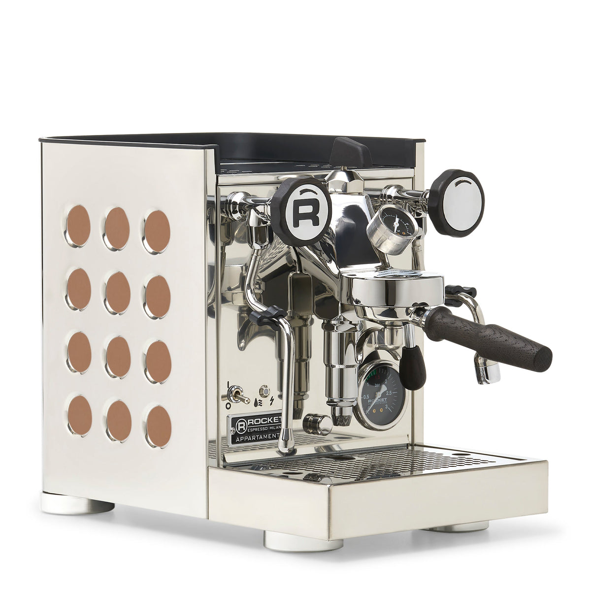 Rocket Espresso Appartamento TCA Heat-Exchange Espresso Machine in Stainless Steel with White Stripe