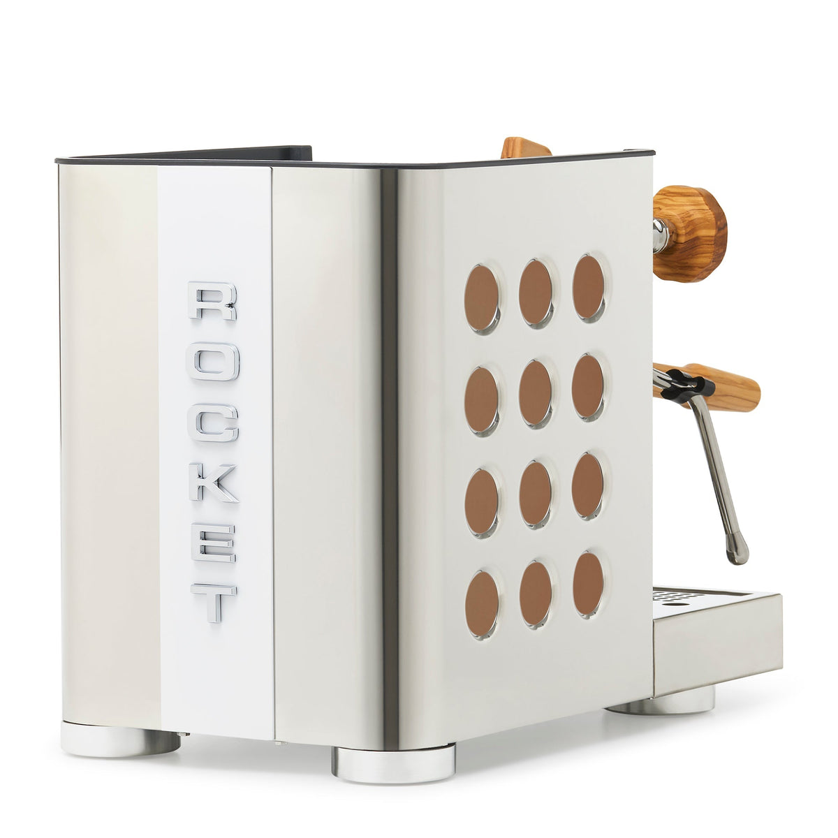 Rocket Espresso Appartamento TCA Heat-Exchange Espresso Machine in Stainless Steel with White Stripe