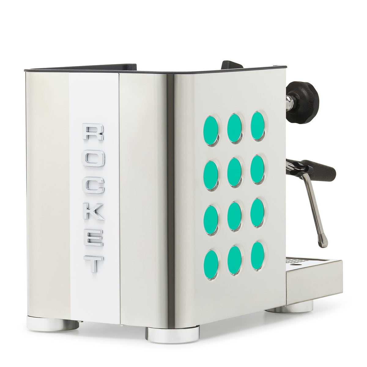 Rocket Espresso Appartamento TCA Heat-Exchange Espresso Machine in Stainless Steel with White Stripe