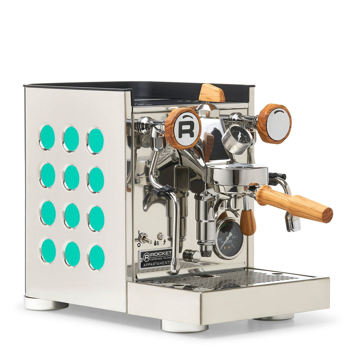 Rocket Espresso Appartamento TCA Heat-Exchange Espresso Machine in Stainless Steel with White Stripe