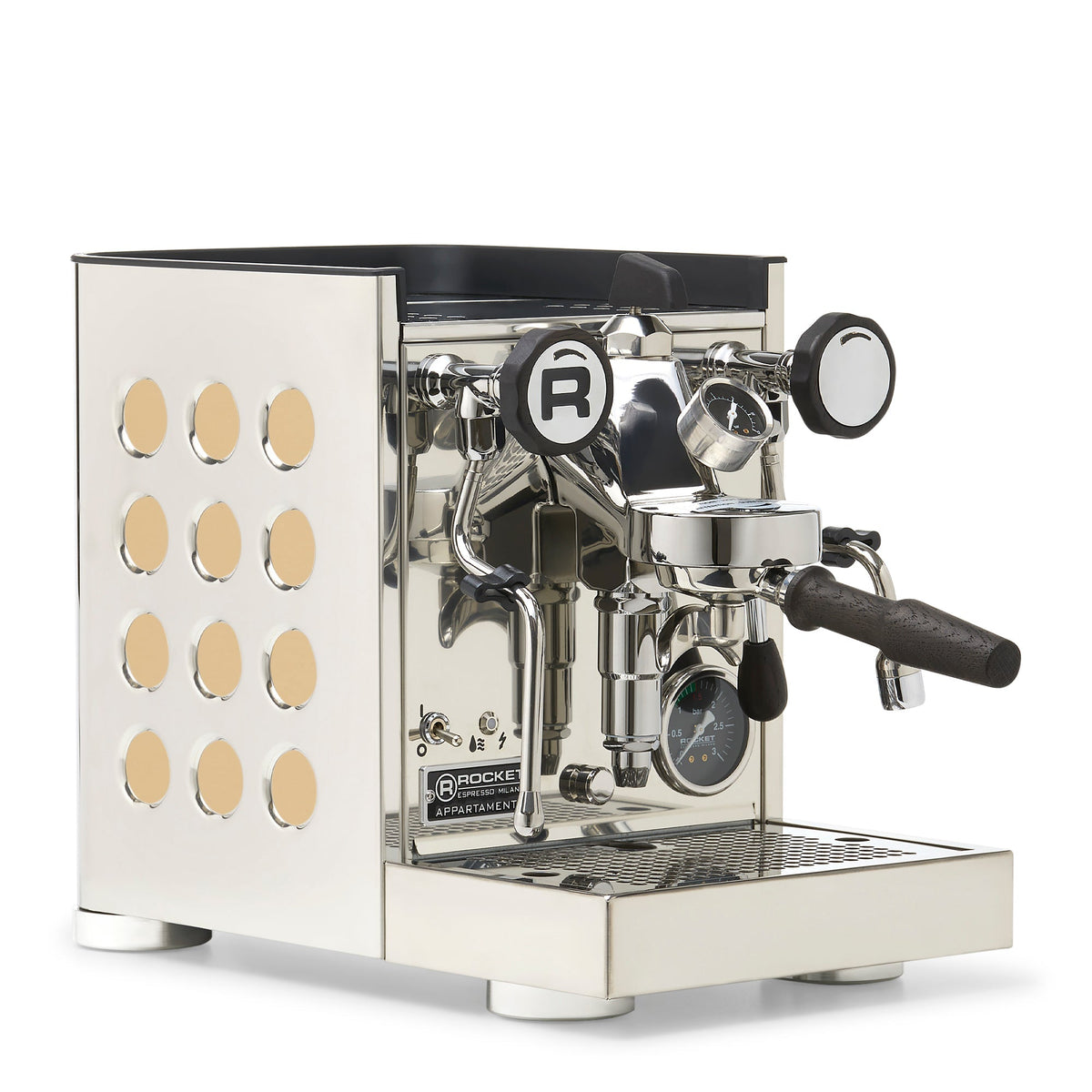 Rocket Espresso Appartamento TCA Heat-Exchange Espresso Machine in Stainless Steel with White Stripe