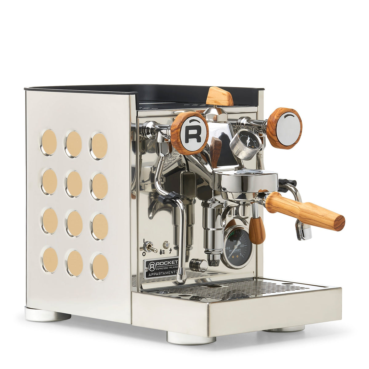 Rocket Espresso Appartamento TCA Heat-Exchange Espresso Machine in Stainless Steel with White Stripe