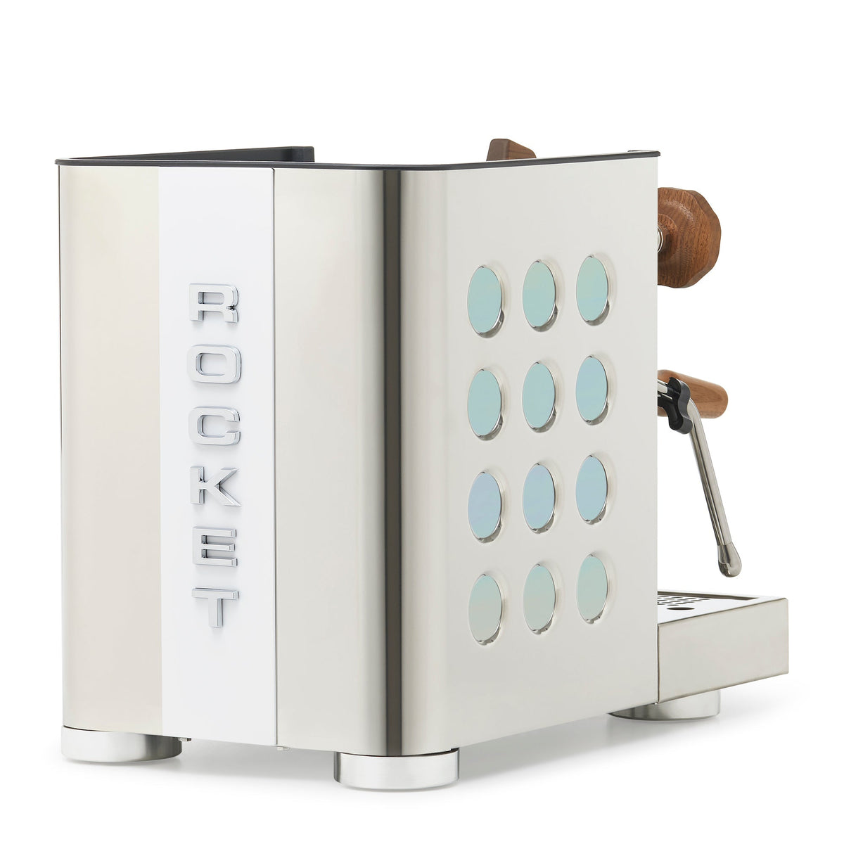 Rocket Espresso Appartamento TCA Heat-Exchange Espresso Machine in Stainless Steel with White Stripe