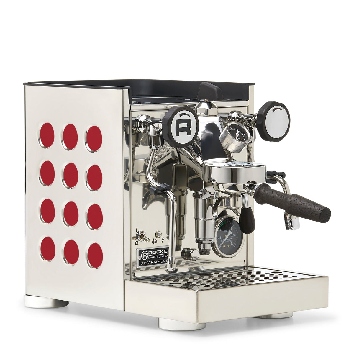 Rocket Espresso Appartamento TCA Heat-Exchange Espresso Machine in Stainless Steel with White Stripe