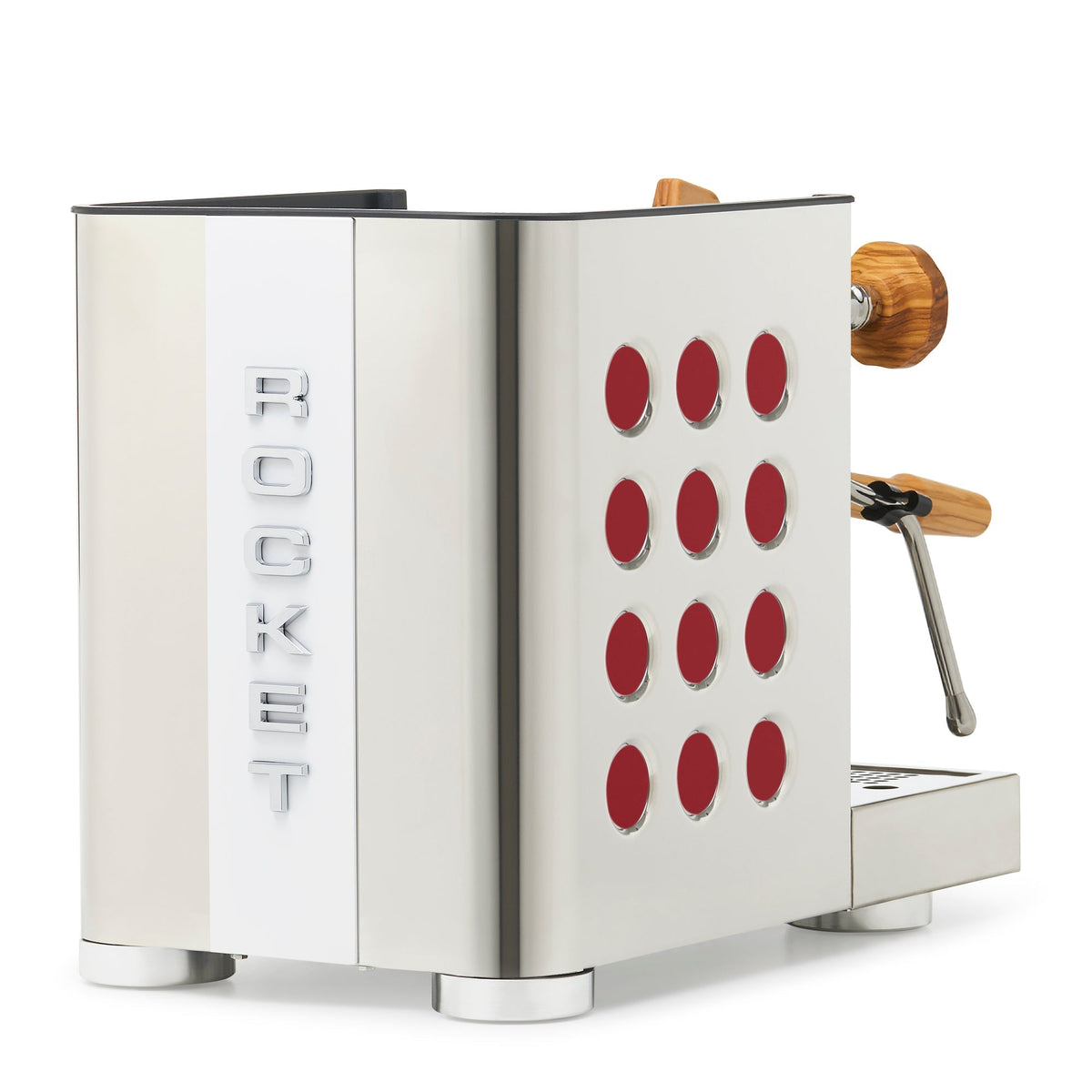 Rocket Espresso Appartamento TCA Heat-Exchange Espresso Machine in Stainless Steel with White Stripe