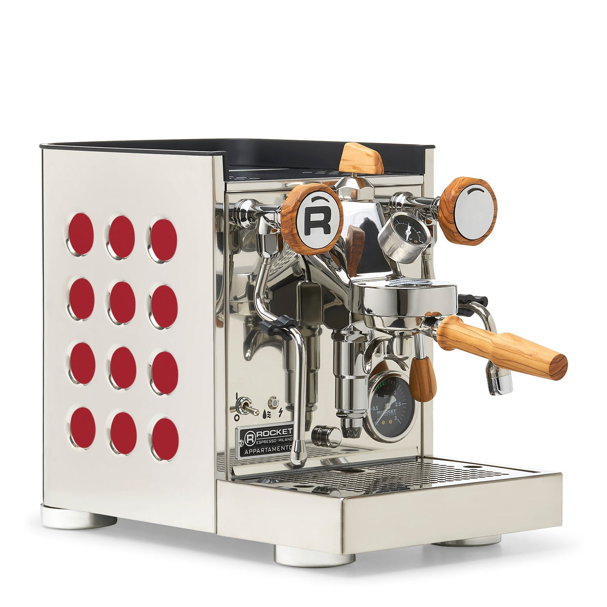 Rocket Espresso Appartamento TCA Heat-Exchange Espresso Machine in Stainless Steel with White Stripe