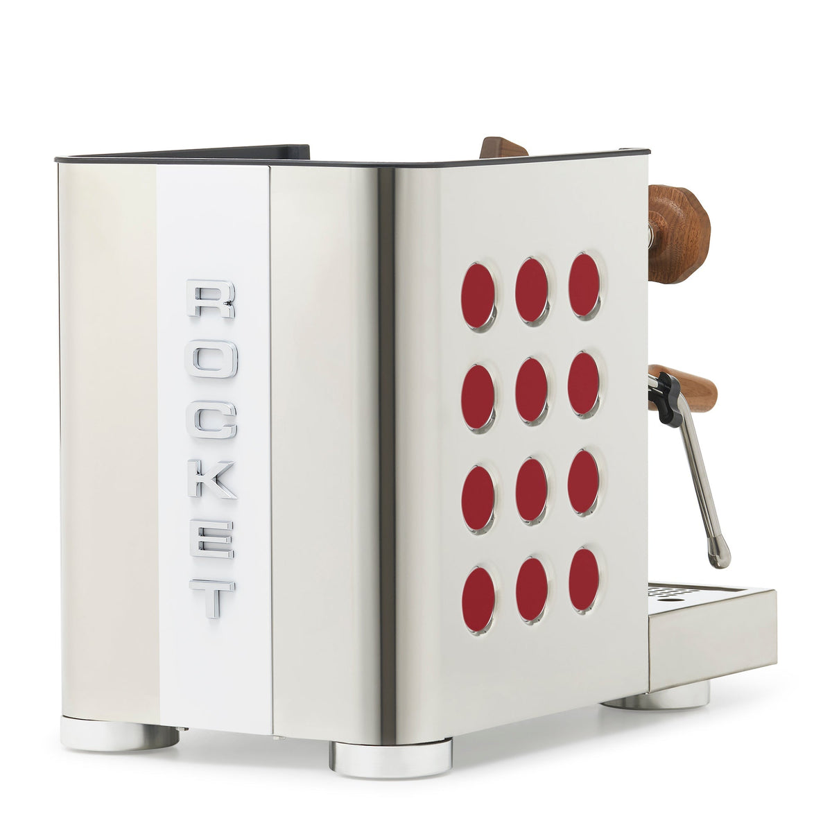 Rocket Espresso Appartamento TCA Heat-Exchange Espresso Machine in Stainless Steel with White Stripe