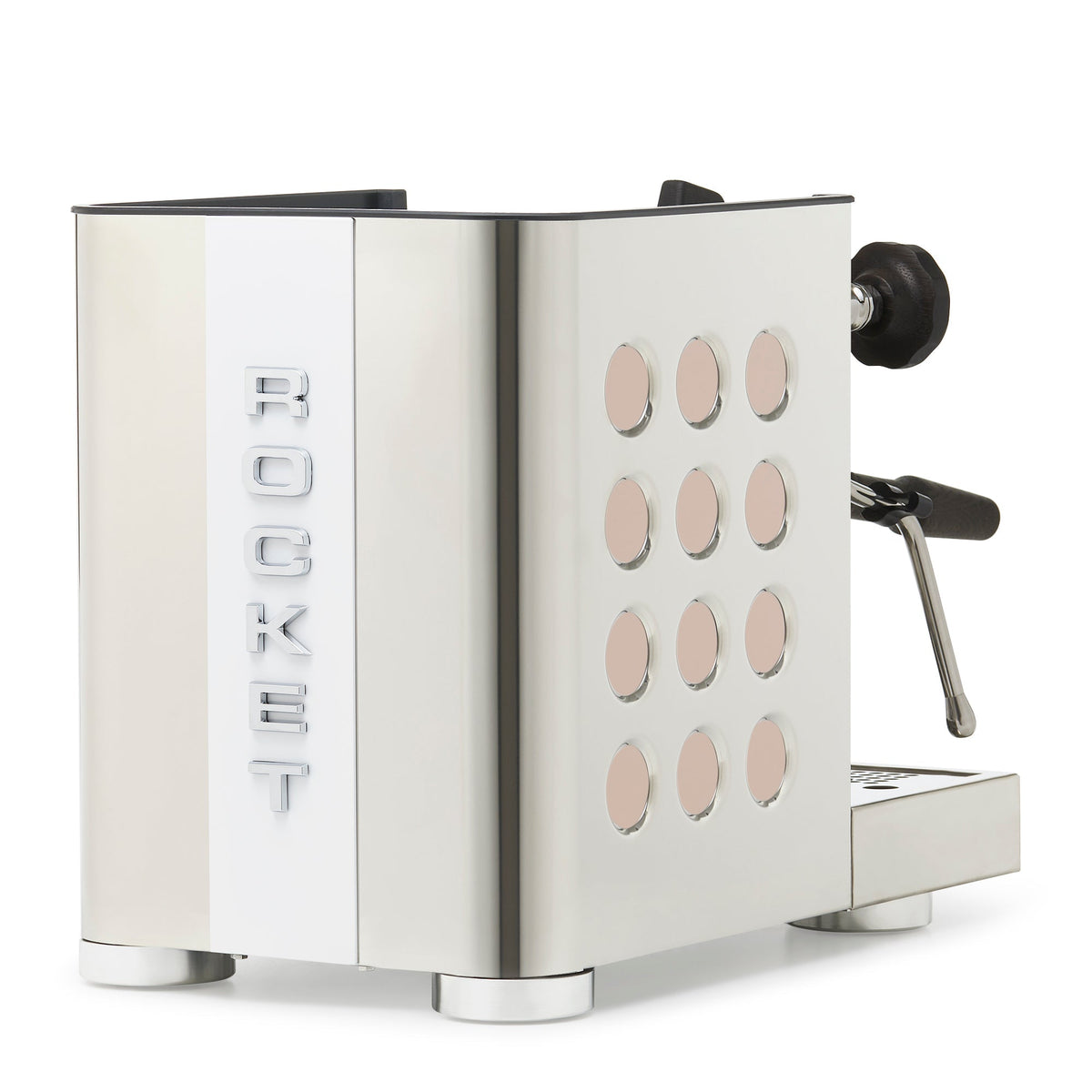 Rocket Espresso Appartamento TCA Heat-Exchange Espresso Machine in Stainless Steel with White Stripe