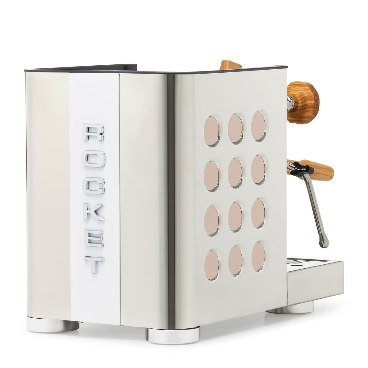 Rocket Espresso Appartamento TCA Heat-Exchange Espresso Machine in Stainless Steel with White Stripe