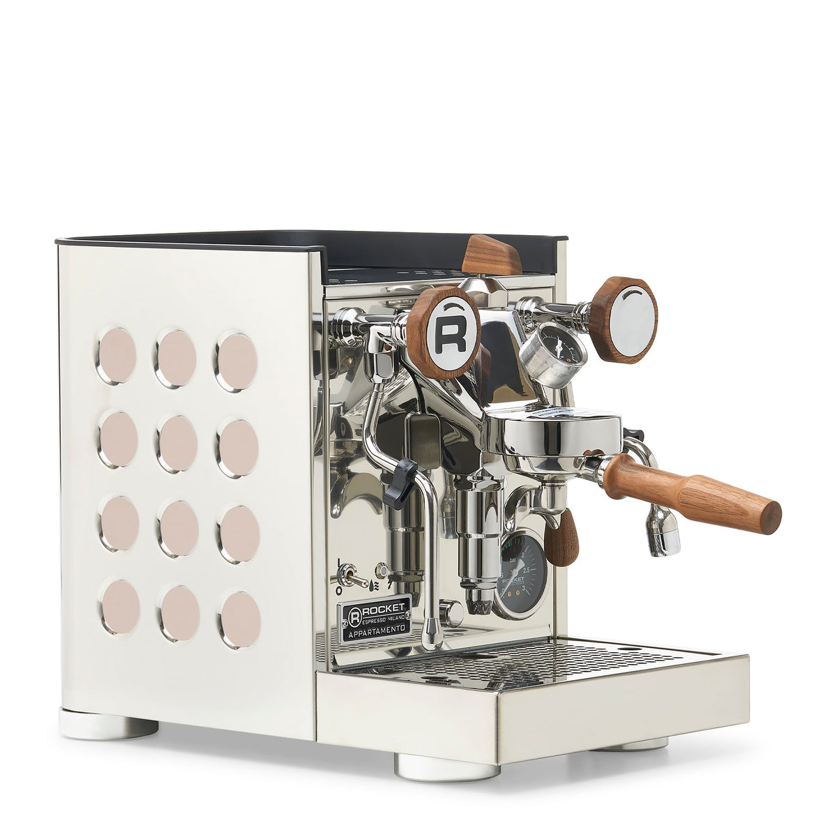 Rocket Espresso Appartamento TCA Heat-Exchange Espresso Machine in Stainless Steel with White Stripe