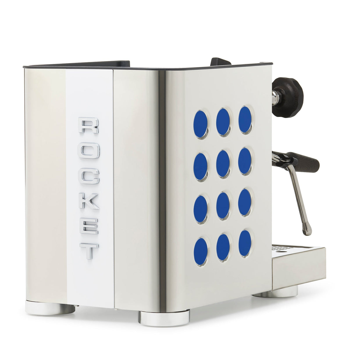 Rocket Espresso Appartamento TCA Heat-Exchange Espresso Machine in Stainless Steel with White Stripe