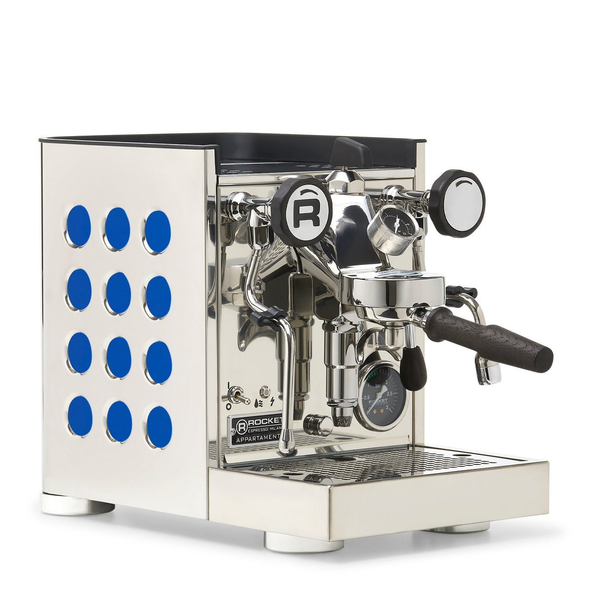 Rocket Espresso Appartamento TCA Heat-Exchange Espresso Machine in Stainless Steel with White Stripe