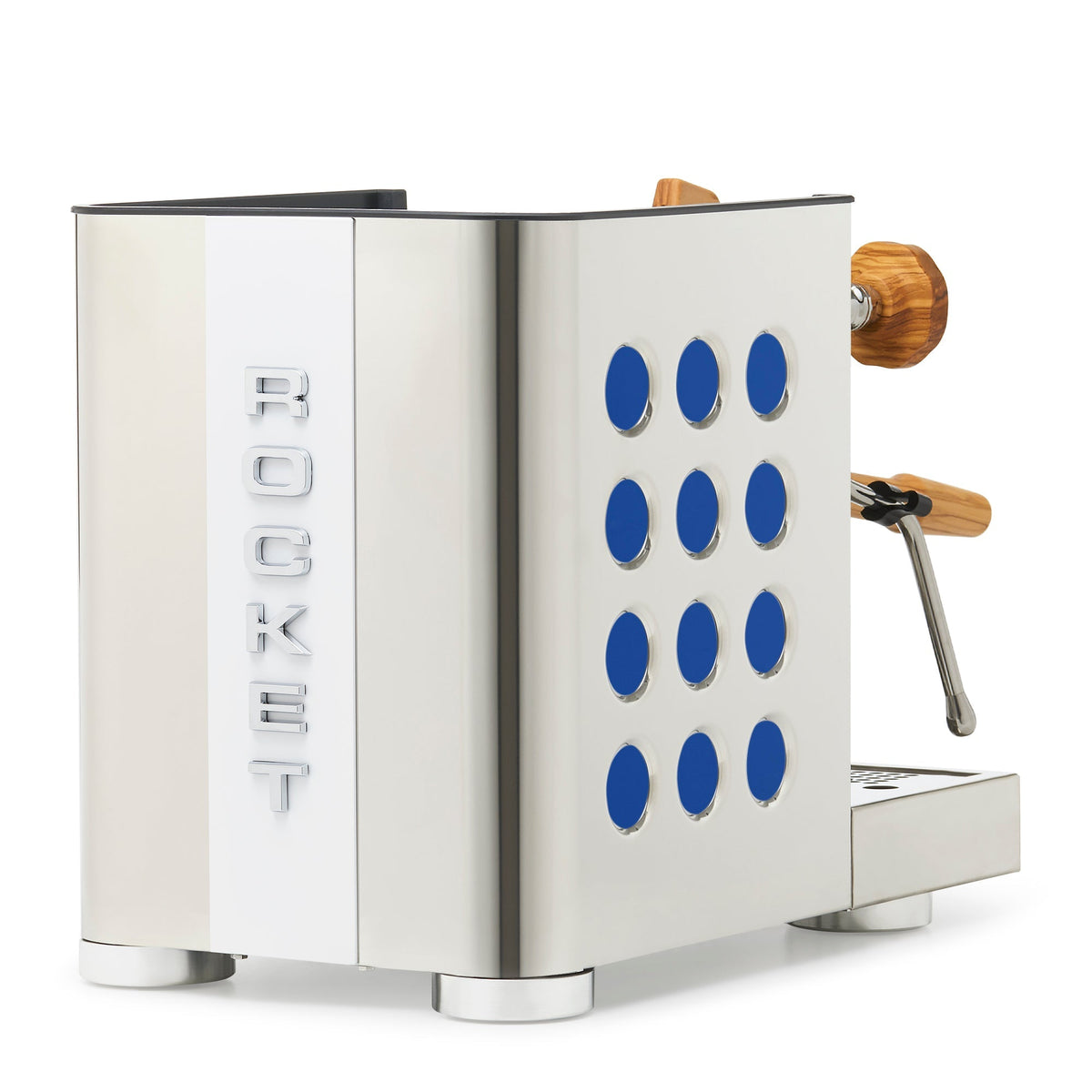 Rocket Espresso Appartamento TCA Heat-Exchange Espresso Machine in Stainless Steel with White Stripe