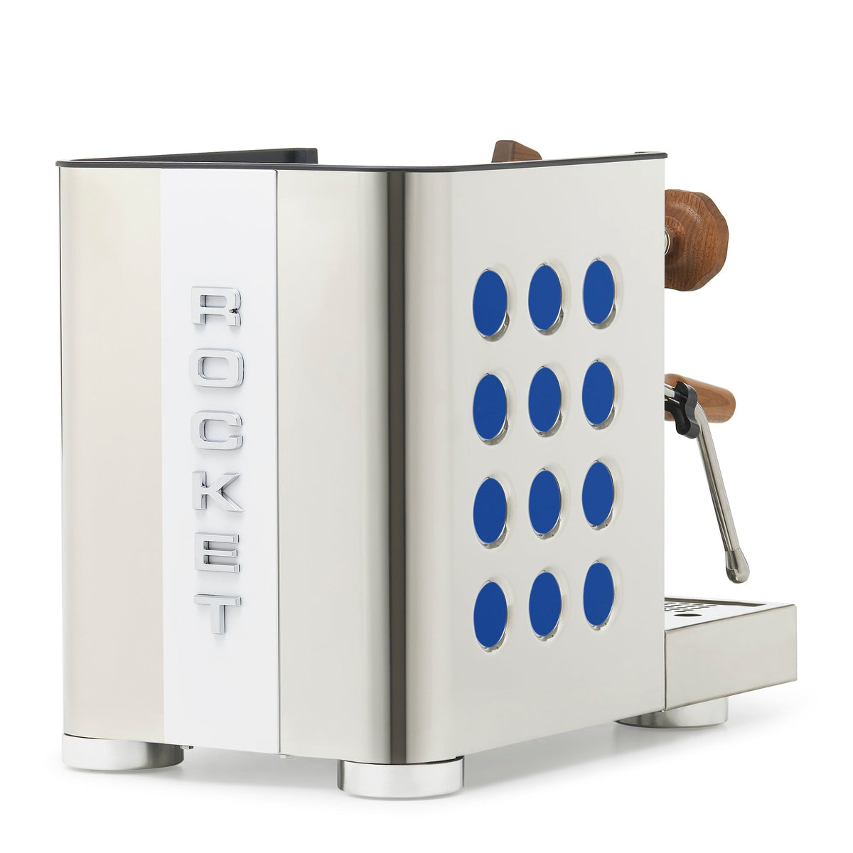 Rocket Espresso Appartamento TCA Heat-Exchange Espresso Machine in Stainless Steel with White Stripe