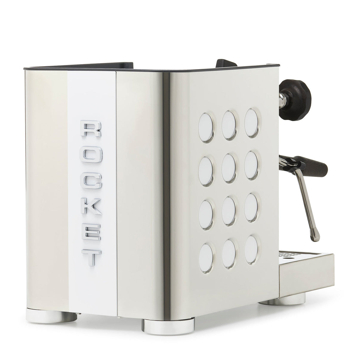 Rocket Espresso Appartamento TCA Heat-Exchange Espresso Machine in Stainless Steel with White Stripe
