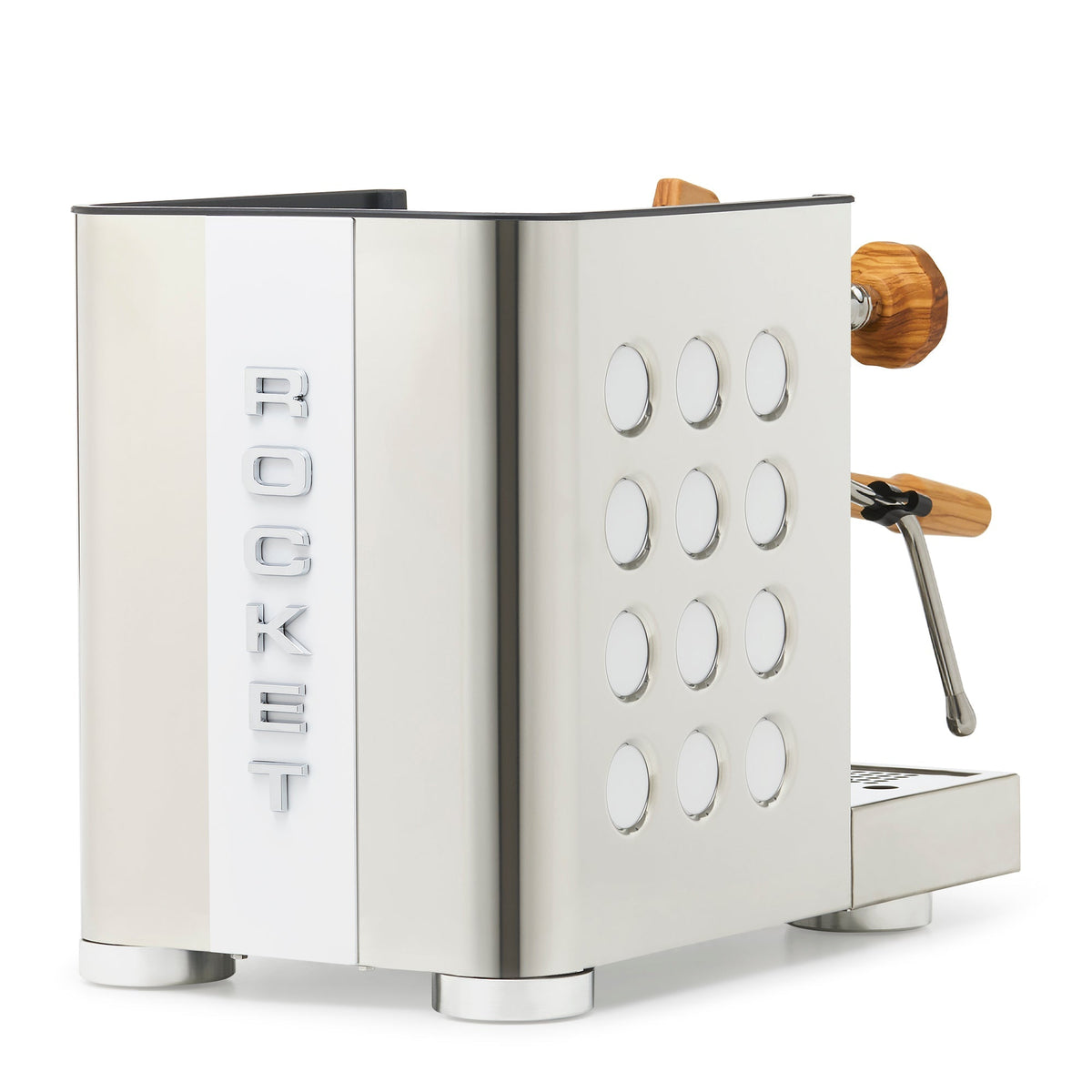 Rocket Espresso Appartamento TCA Heat-Exchange Espresso Machine in Stainless Steel with White Stripe