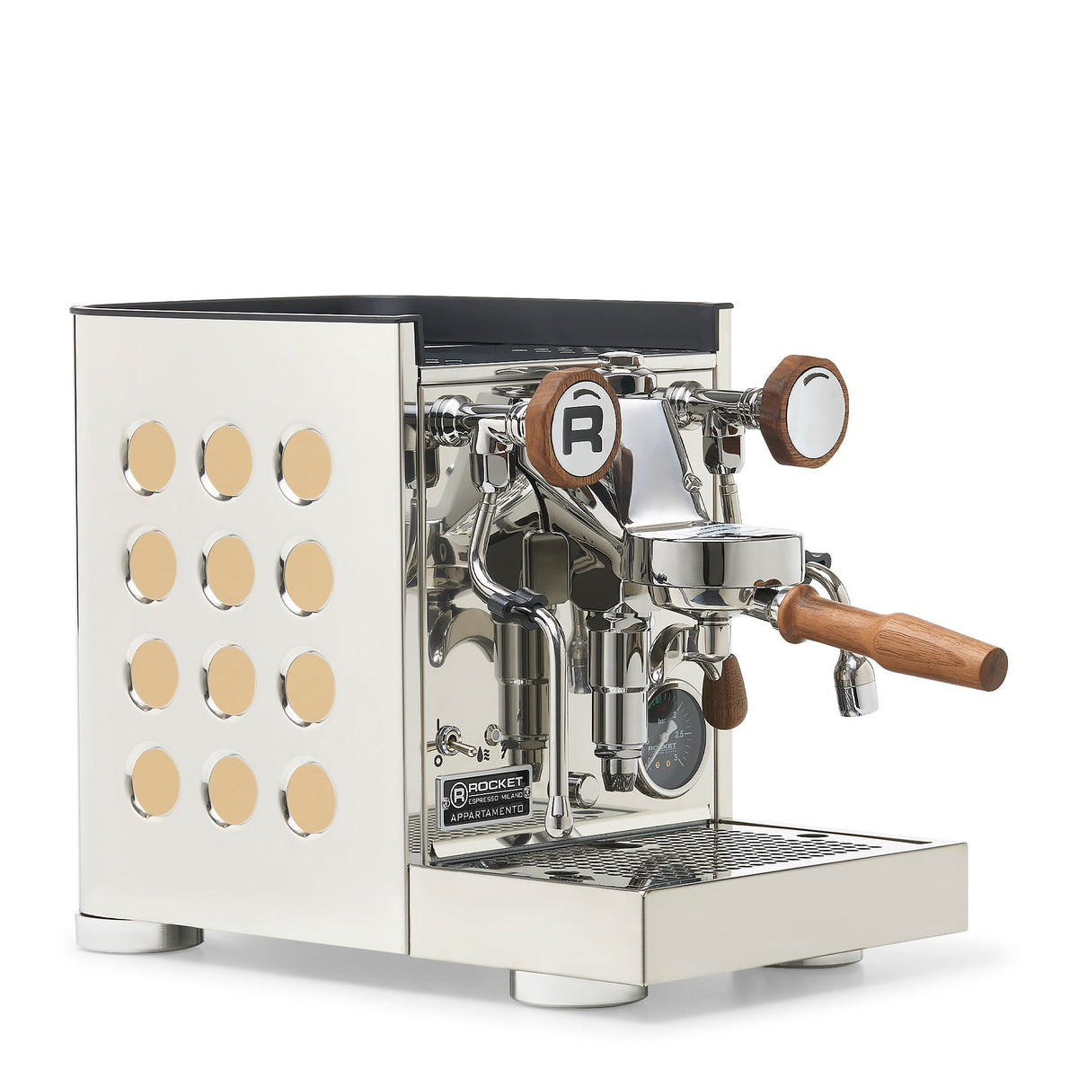 Rocket Espresso Appartamento TCA Heat-Exchange Espresso Machine in Stainless Steel with White Stripe
