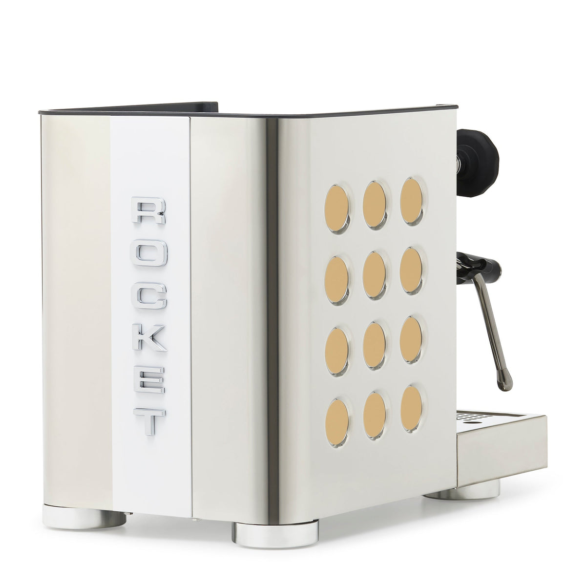 Rocket Espresso Appartamento TCA Heat-Exchange Espresso Machine in Stainless Steel with White Stripe