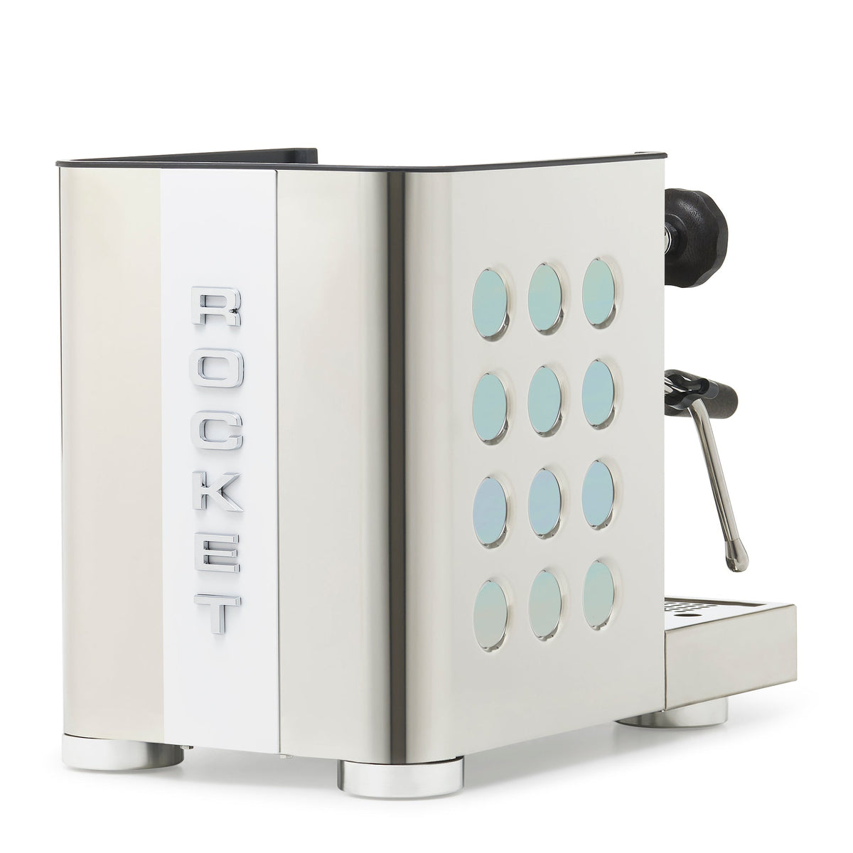 Rocket Espresso Appartamento TCA Heat-Exchange Espresso Machine in Stainless Steel with White Stripe
