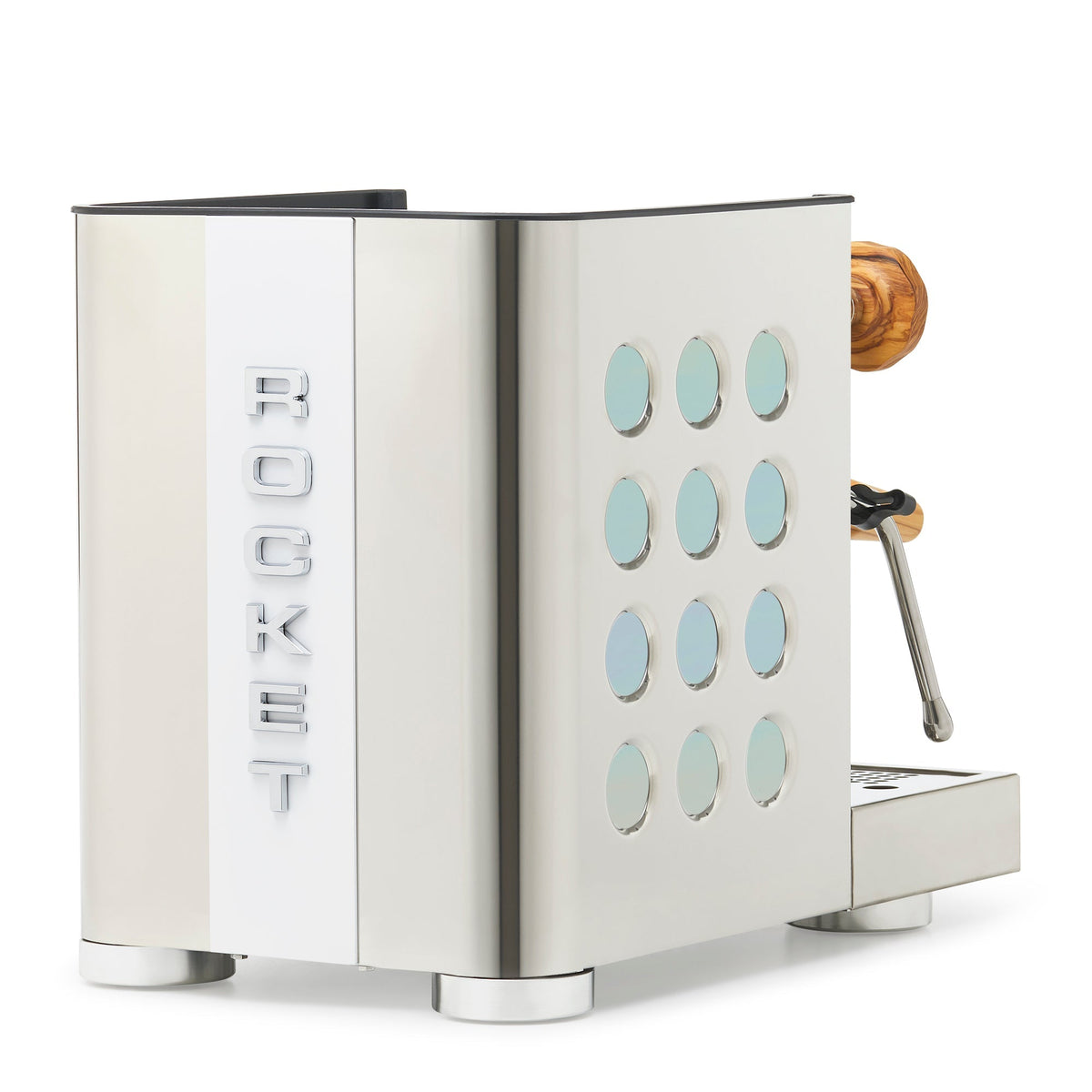 Rocket Espresso Appartamento TCA Heat-Exchange Espresso Machine in Stainless Steel with White Stripe