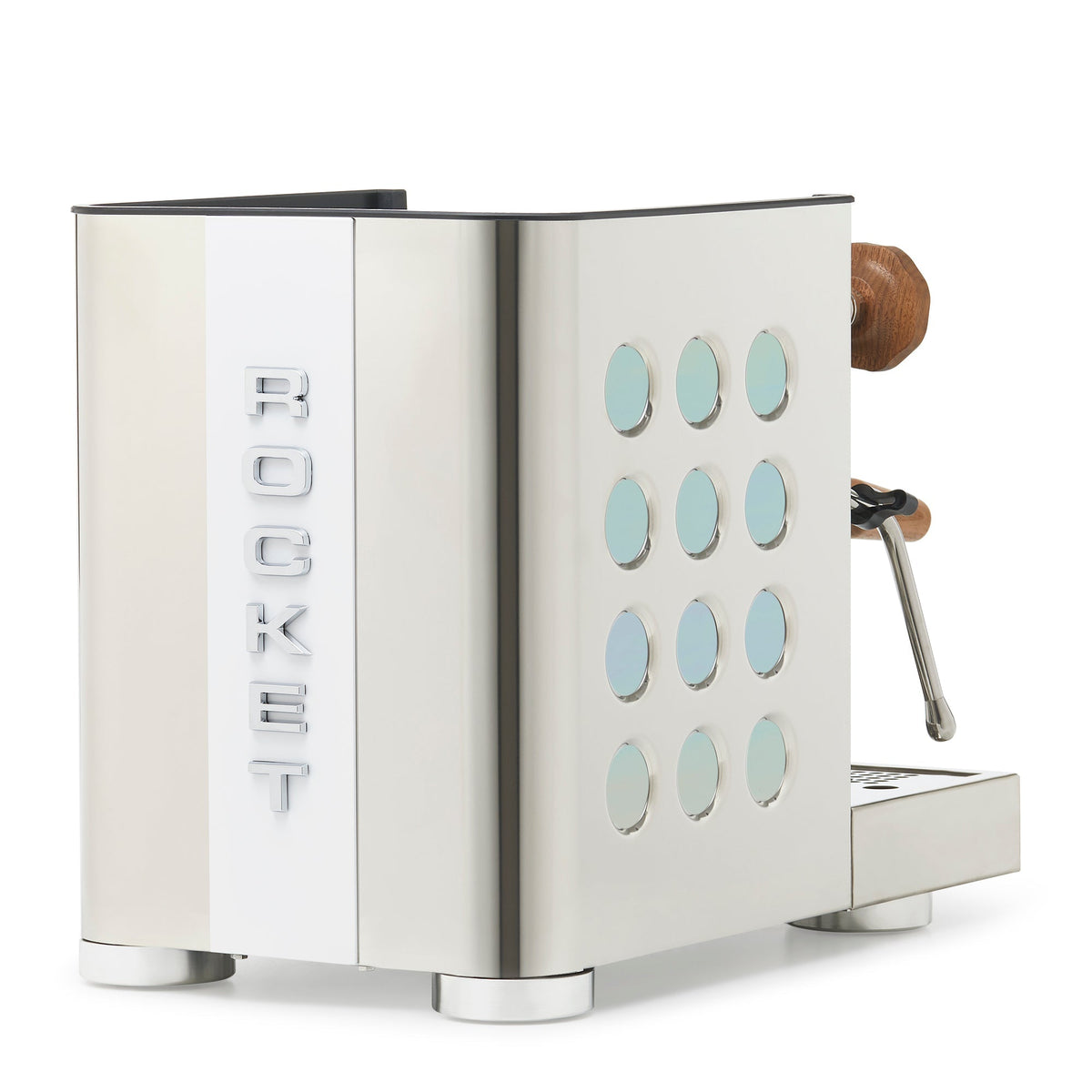 Rocket Espresso Appartamento TCA Heat-Exchange Espresso Machine in Stainless Steel with White Stripe