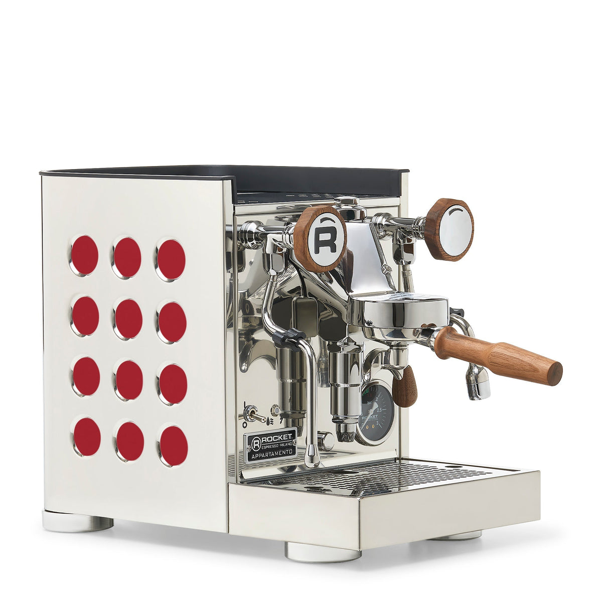 Rocket Espresso Appartamento TCA Heat-Exchange Espresso Machine in Stainless Steel with White Stripe