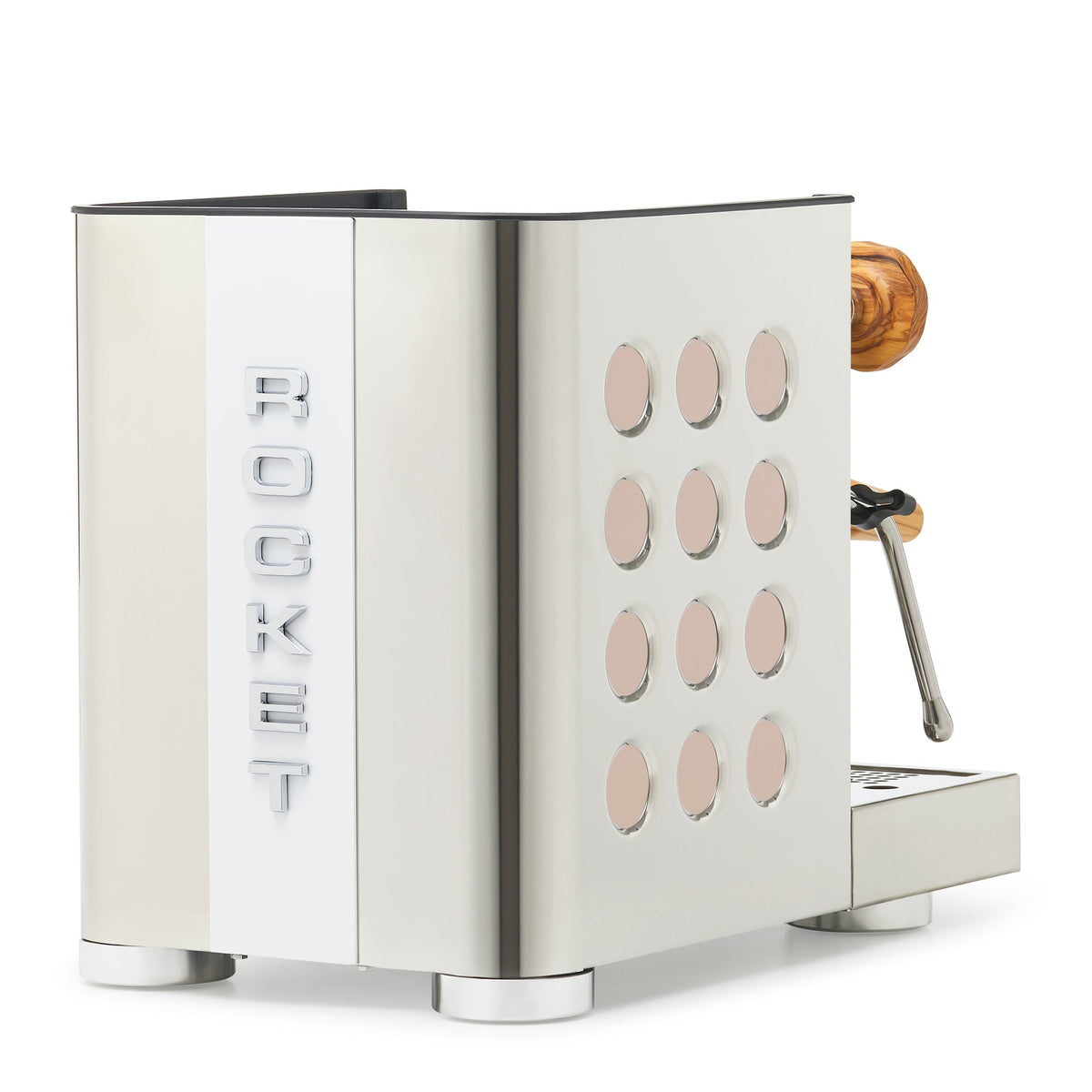 Rocket Espresso Appartamento TCA Heat-Exchange Espresso Machine in Stainless Steel with White Stripe