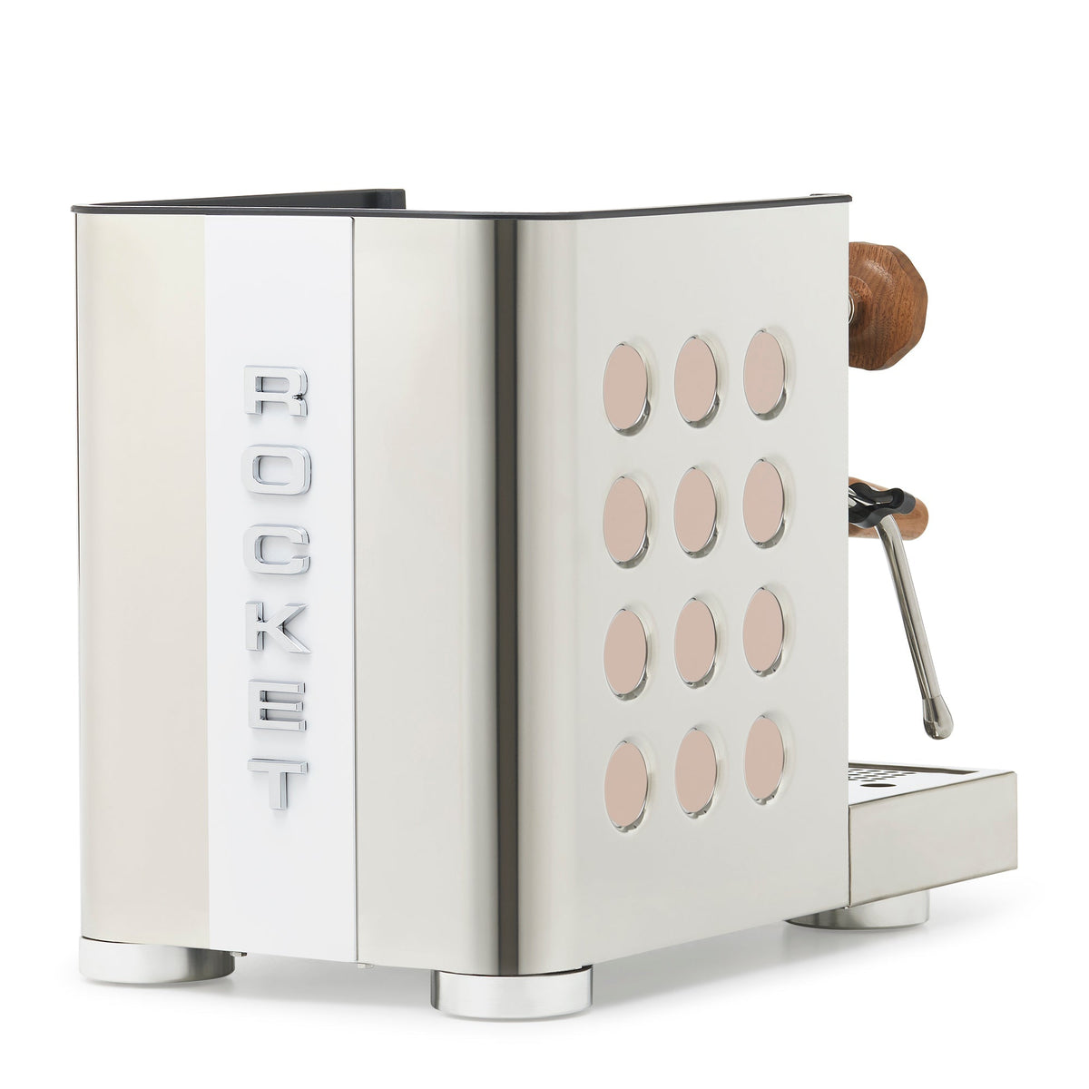 Rocket Espresso Appartamento TCA Heat-Exchange Espresso Machine in Stainless Steel with White Stripe