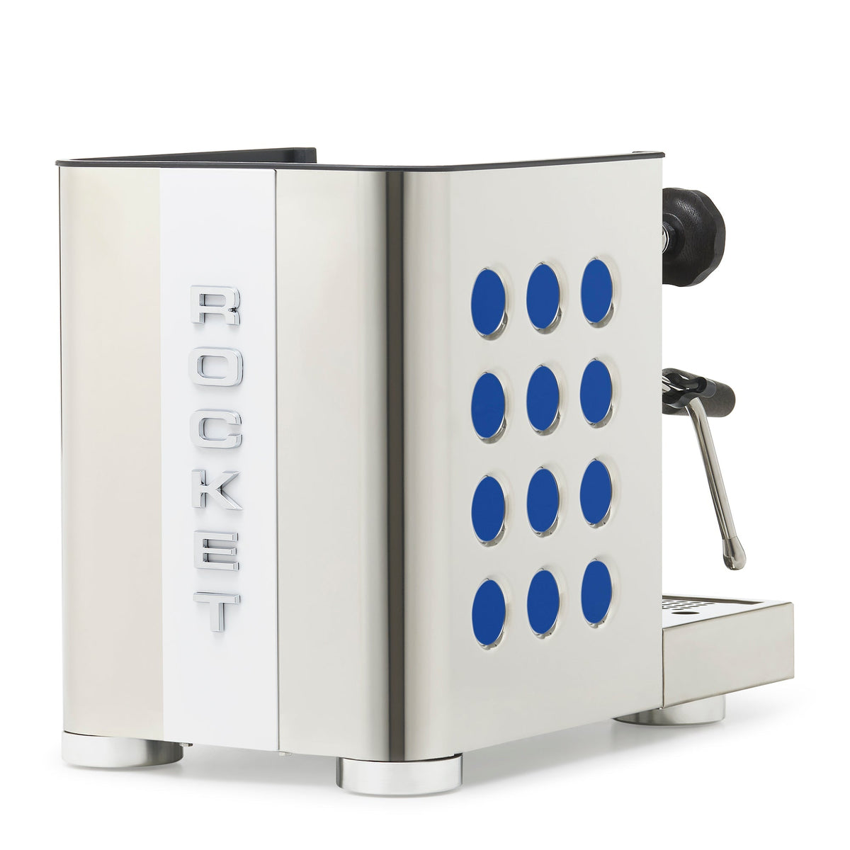 Rocket Espresso Appartamento TCA Heat-Exchange Espresso Machine in Stainless Steel with White Stripe