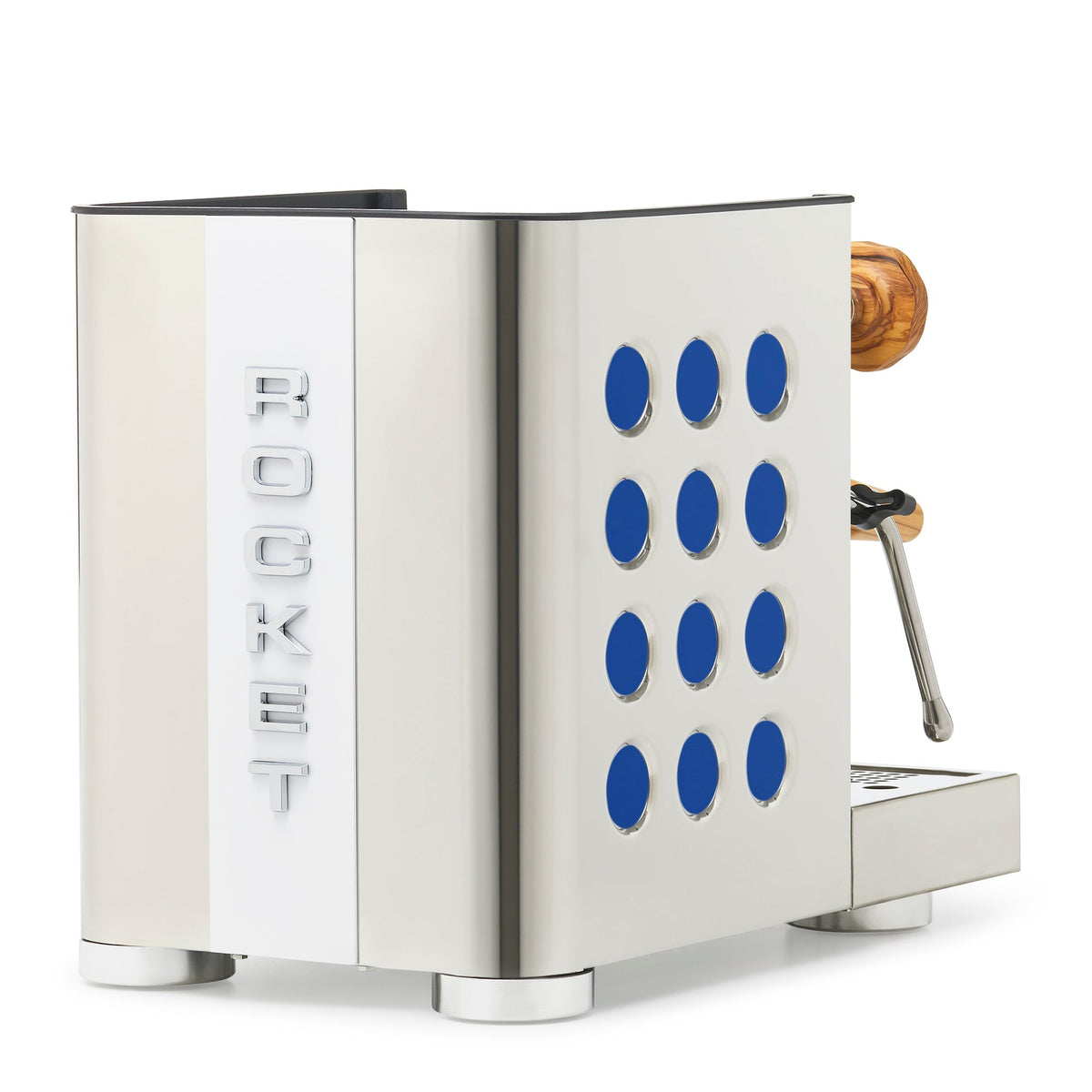 Rocket Espresso Appartamento TCA Heat-Exchange Espresso Machine in Stainless Steel with White Stripe